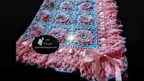 Manta de bebê de crochê com flores por JNY Crochê