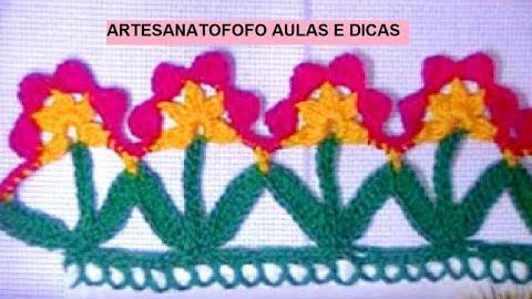 Como fazer barrado floral em crochê