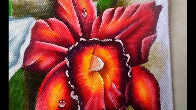 Como pintar uma Orquídea Vermelha em tecido