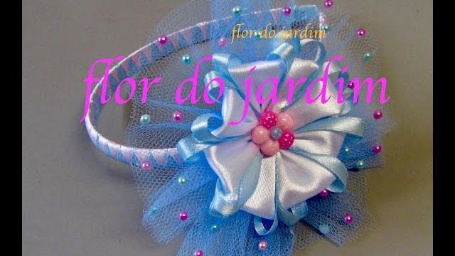 Flor de fita com tule -Tiara with flowe