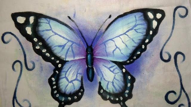 Pintando borboleta azul – Pintura em tecido