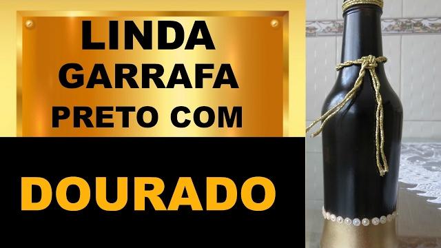 LINDA GARRAFA COM PRETO E DOURADO