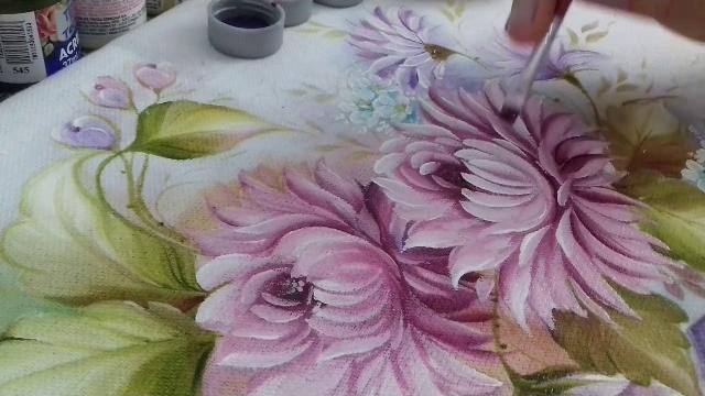 Pintura em Tecido – Aprenda pintar Crisântemo e Folhas