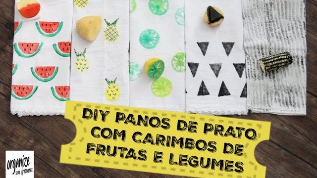 DIY PANOS DE PRATO CRIATIVOS COM CARIMBOS DE FRUTAS E LEGUMES