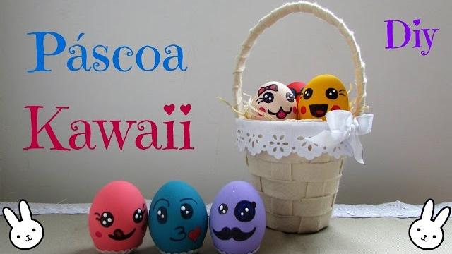 Cestinha com cascas de ovos decoradas kawaii