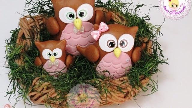 Opção para dia das mães – Topo de bolo corujinhas no ninho