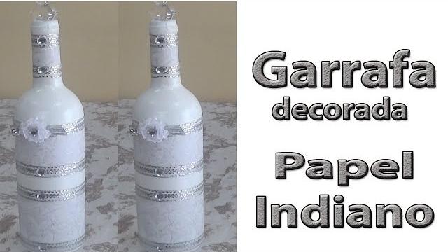 Garrafa decorada com papel Indiano