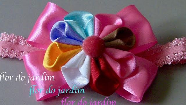 Laço com flor de fita – DIY -Tie for children