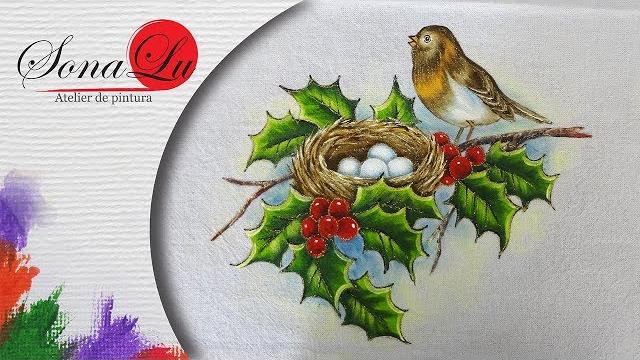 Pintando um pássaro no ninho – Pintura em tecido