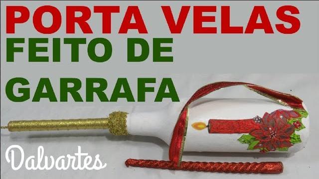 PORTA VELAS FEITA DE GARRAFA DE VIDRO + DECOUPAGEM
