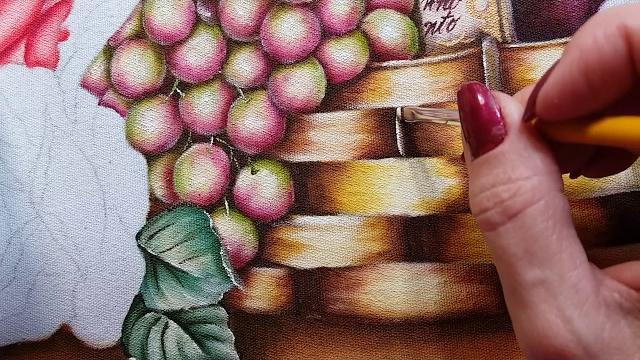 Uvas rosê e cesta – vídeo 2 Ana Ferrante Pintura em Tecido
