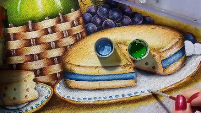 Garrafão uvas e queijo – Vídeo 5 – Pintura em tecido