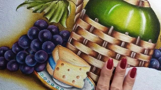 Garrafão uvas e queijo – Vídeo 4 – Pintura em tecido