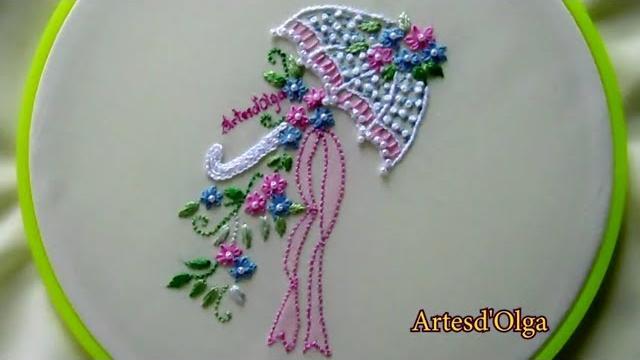 Bordados à mão: Sombrinha decorada com buquê de flores