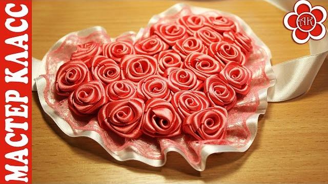 Coração kanzashi com rosas – Trabalho magnífico