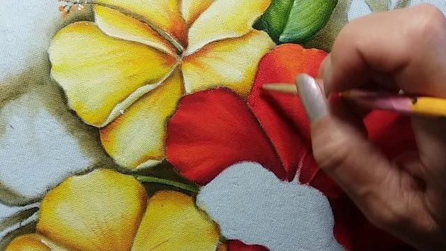 Hibiscos vermelho – Parte 3 – Pintura em tecido