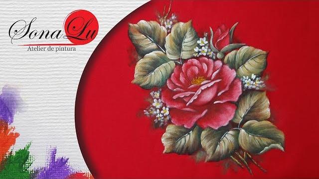 Pintura Rosa em Tecido Vermelho II