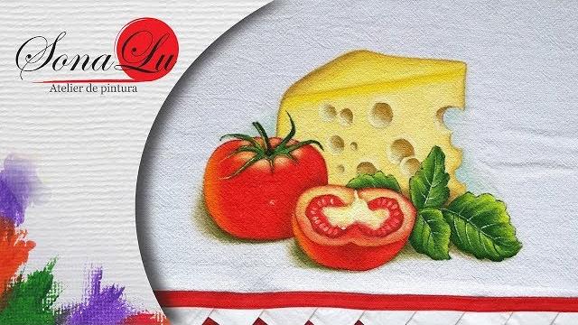 Aprenda Pintura Fácil Queijo e Tomates em Tecido