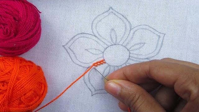 Bordado de mão – flor de ponto de botão – flor fácil bordado