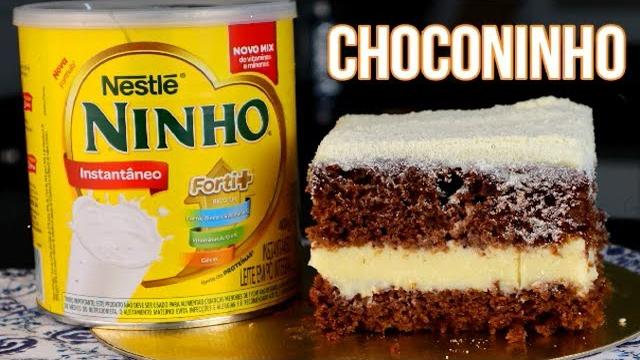 BOLO DE CHOCOLATE COM RECHEIO DE NINHO CREMOSO