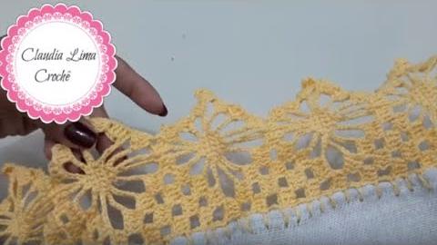Como Fazer Bico de Crochê Carreira Unica em Pano de Prato