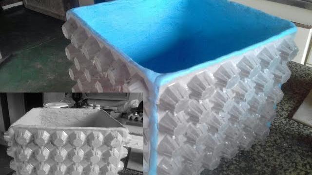 Como Fazer Vaso de Cimento e Areia, Reciclando Bandejas de Ovos