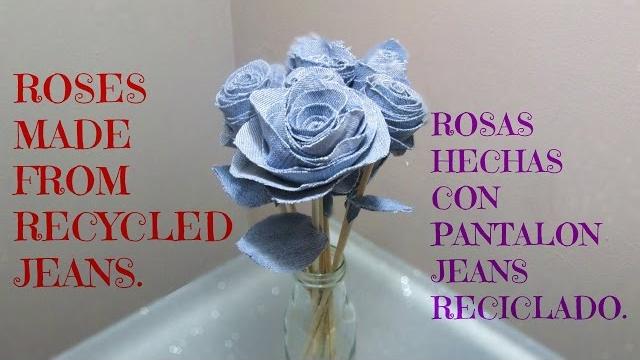 Rosas feitas com tecido jeans reciclado