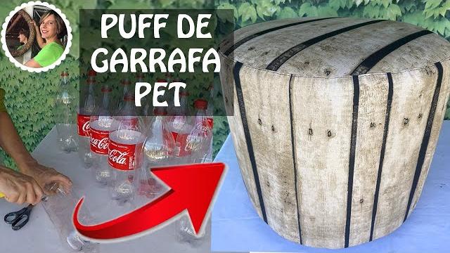 PUFF DECORATIVO FEITO COM GARRAFAS PET E PAPELÃO