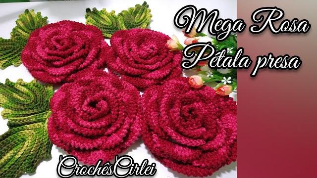 Mega Rosa Pétala Presa – Flor De Crochê