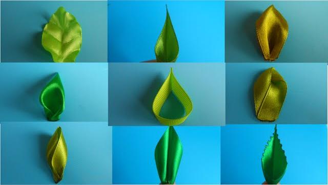 8 diferentes modelos de folhas de fitas com Kanzashi Alina Boloban