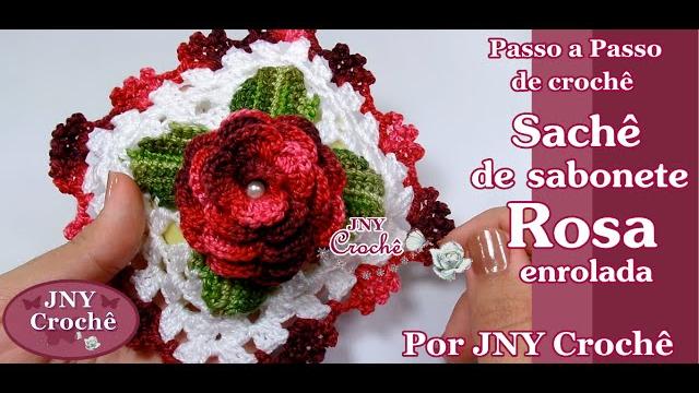 Sachê de sabonete de crochê Rosa enrolada por JNY Crochê