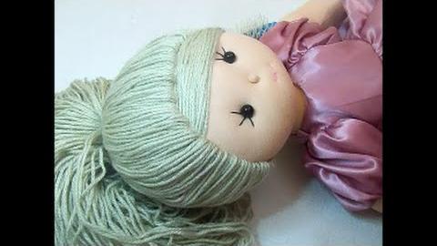 Como fazer cabelo de boneca de pano (Penteado)