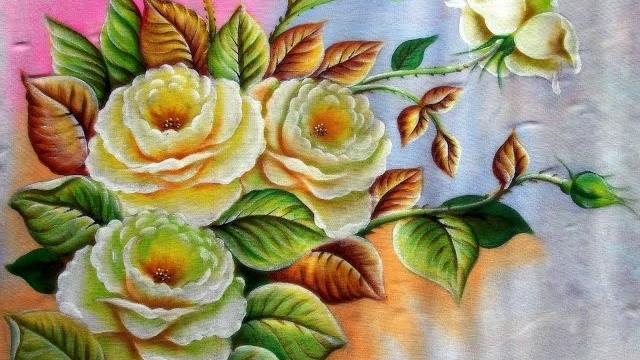 Como Pintar Rosas Brancas – Pintura em tecido!