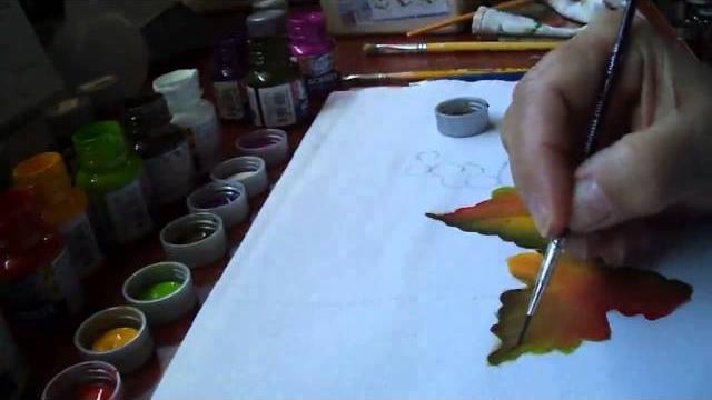 Pintura da folha da uva e peras