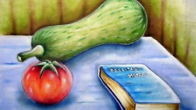 Abobrinha , Tomate e Bloquinho – Pintura em Tecido