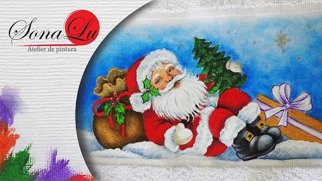 Papai Noel Deitado em Tecido – Sonalupinturas | Cantinho do Video