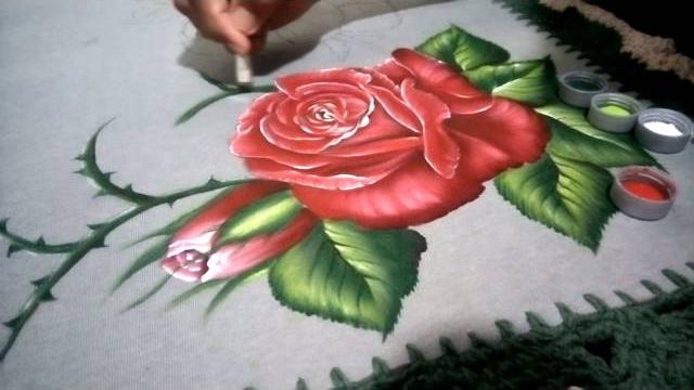 Pintura Rosas em tecido emborrachado Parte 2 de 3