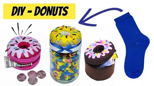 DIY- Como Fazer Donuts de meia – Niqueleira, Baleiro e Porta Treco de Donuts