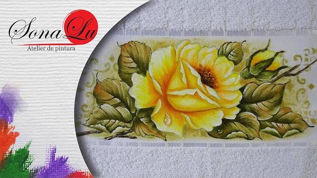 Rosa Amarela com Gota em tecido – Sonalupinturas