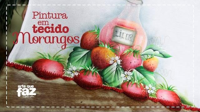 Pintura em tecido morangos por Katia Giló