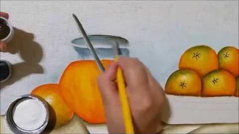 Pintando laranjas e jarra com suco (transparência) por Claudia Beatris